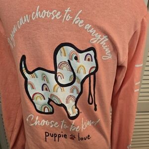 Puppie Love Rainbow Filled Dog Print Long Sleeve T-Shirt - Coral DOG LOVER Sz S
